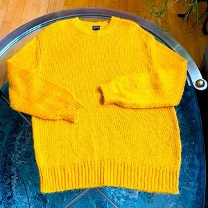 ✨ Free Press✨ Gold Oversized Round Rib-Knit Neckline Sweater W/Bishop Sl…